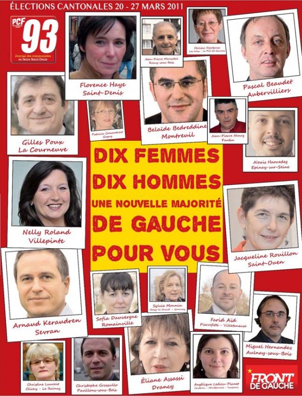 Affiche - Cantonales 2011 : 10 femmes et 10 hommes pour la Seine Saint-Denis