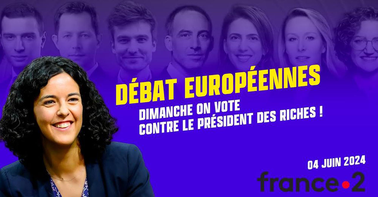 Manon Aubry débat face aux autres têtes de liste sur France 2 le 04/06/2024