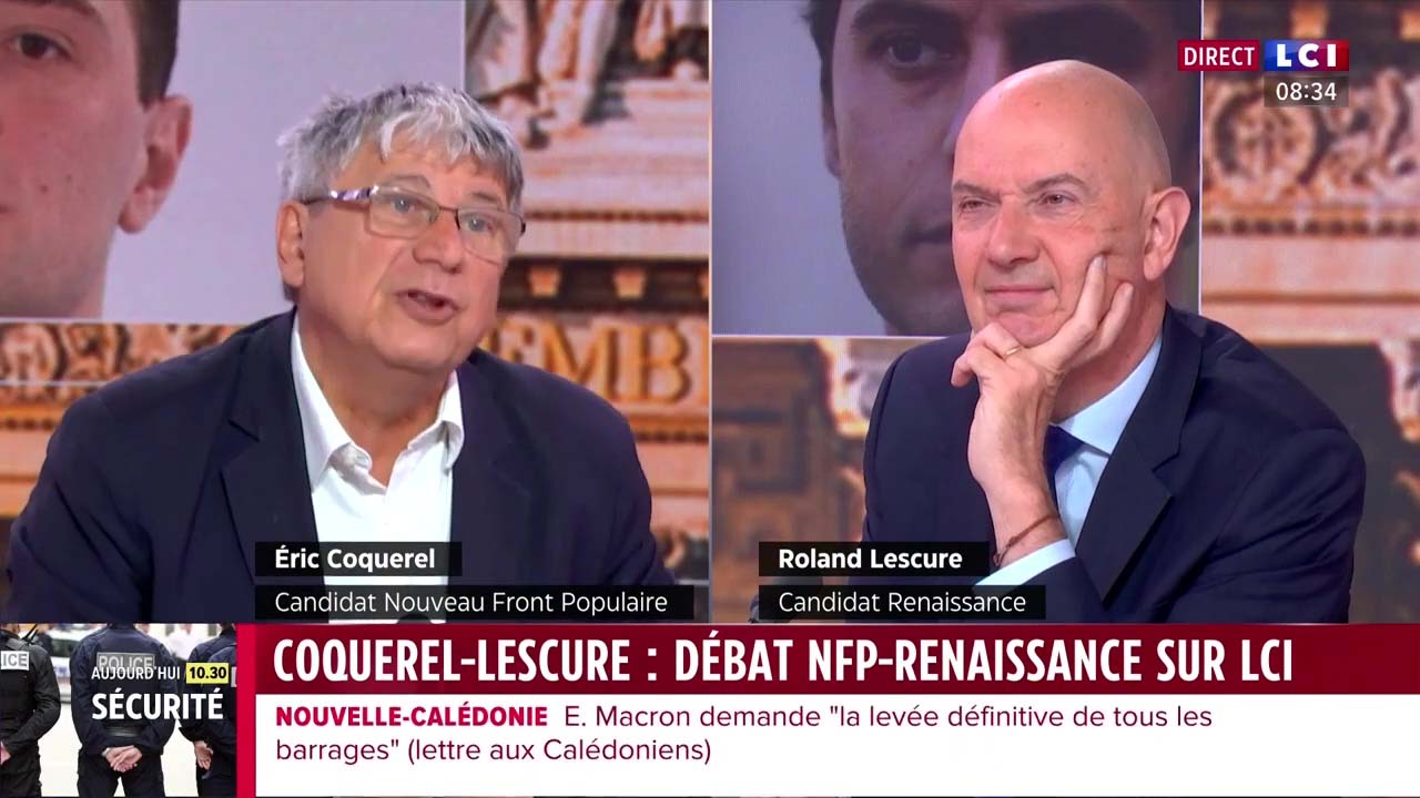 Eric Coquerel face à Roland Lescure sur LCI le 18/06/2024